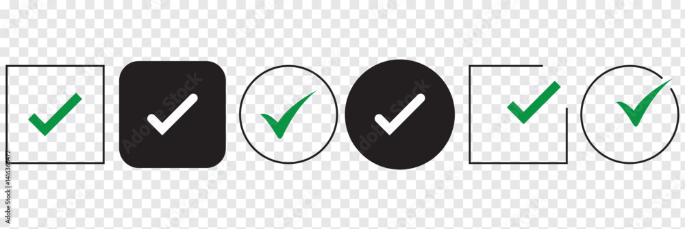 Poster green tick mark icon and red wrong mark icon. green tick and red cross checkmarks in circle flat ico