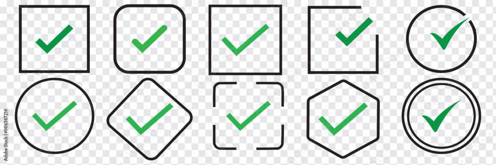 Poster green tick mark icon and red wrong mark icon. green tick and red cross checkmarks in circle flat ico