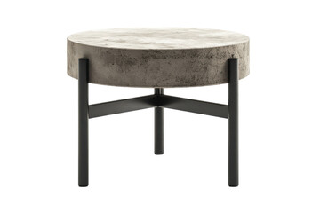 Stylish concrete round side table with a sleek black metal base perfect for modern minimalist interiors Adds a touch of industrial chic on transparent background