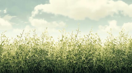 Obraz premium Green Grass and Cloudy Sky Background for Summer and Spring Scenery