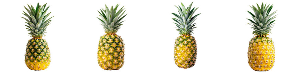 Fototapeta premium Four Pineapples, Vertical Composition, Isolated on Transparent Background, Tropical Fruit, Food Photography, Pineapple, Fruit, Summer