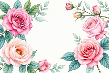 Delicate watercolor roses & leaves, pastel hues, design element, delicate, repeat pattern