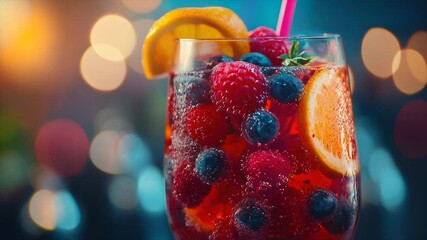 Sparkling berry cocktail with raspberries, blueberries, and lemon - Powered by Adobe