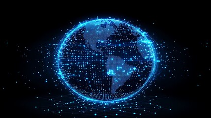 Obraz premium Glowing Blue Digital Sphere on Black Background
