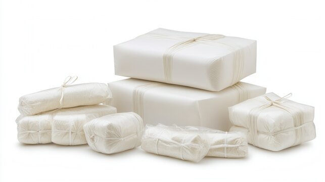 Several white wrapped packages