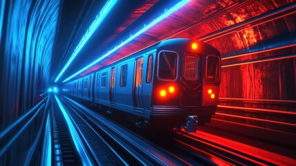 Naklejka premium Subway Train Neon Tunnel City Travel