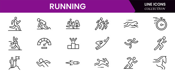 Running icons set. running vector icons for UI design. Filled symbol collection. Vector illustration web line icon collection