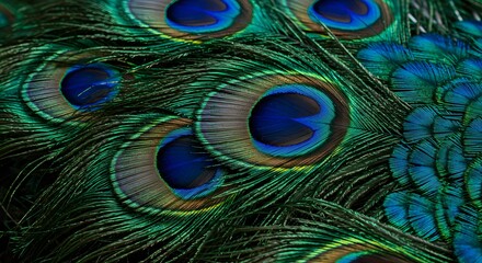 Obraz premium Peacock Feathers: A Jewel-Toned, Close-Up Study in Nature's Art