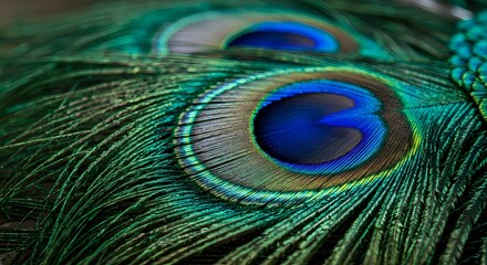 Fototapeta premium Peacock Feather: Jewel-toned Elegance in Close-Up