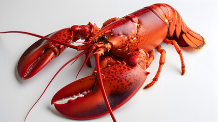 A large red lobster with a long tail and claws