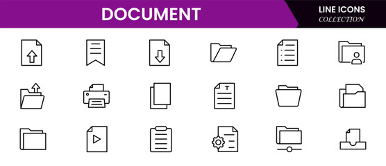 Set of line icons related to documents, contract, passport, resume, archive. Vector illustration web line icon collection