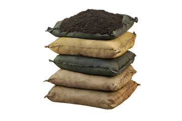 Stacked soil bags different colors earth tones gardening supplies