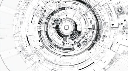 Futuristic tunnel, digital city backdrop