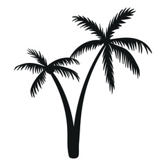 Palm tree silhouette. Tropical botanical vector illustration. Summer vacation and travel, design template. Relax and recreation on a seashore, beach illustration