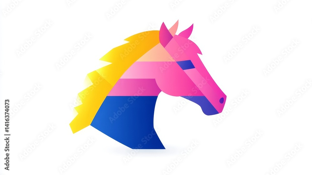 Poster geometric horse head emblem with vibrant color gradients ideal for modern branding applications digi