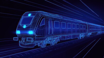 Futuristic Train Speeding Through Data Stream