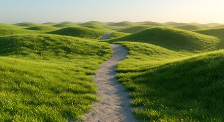 Serene Path Through Rolling Green Hills: A Pastoral Landscape