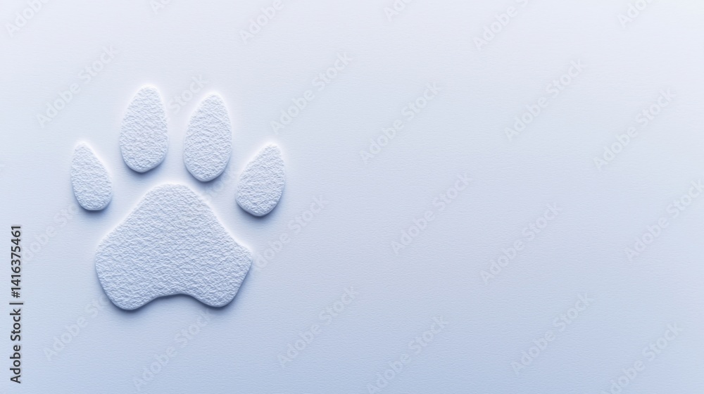 Poster a textured white paw print against a light background, creating a subtle and minimalist aesthetic.