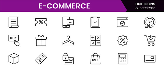 E-Commerce & Shopping thin line icons set. E-Commerce, Shop, Online Shopping icons collection. Shopping symbols set. Vector illustration