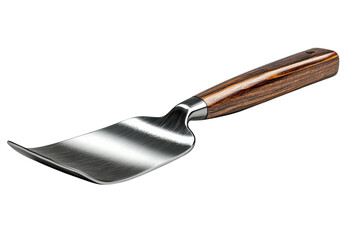 Sleek modern palette knife with a rich dark wood handle showcasing artisan craftsmanship and elegant design against a pure black on transparent background