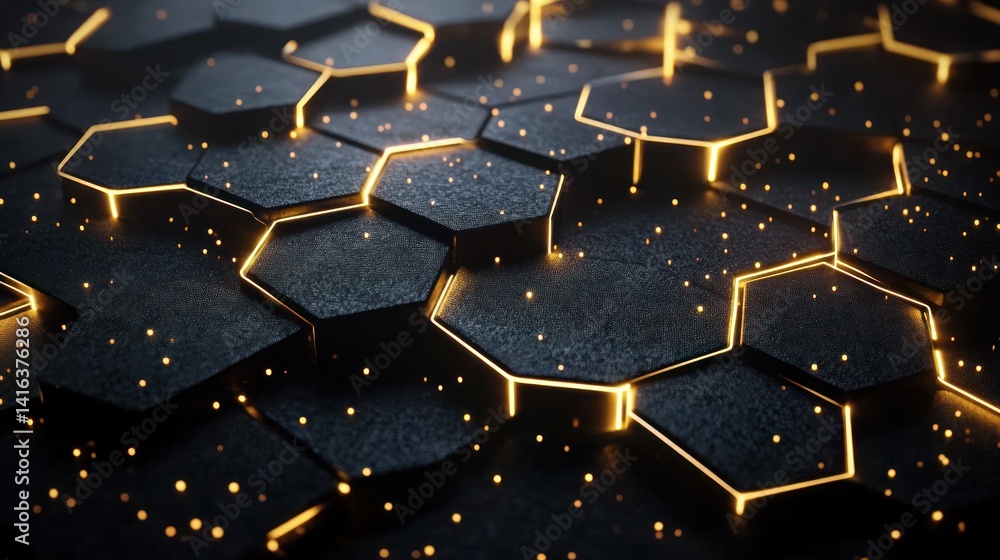 Poster glowing hexagon pattern, abstract background