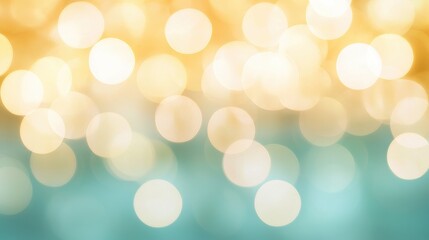 A soft, blurred background featuring golden and turquoise bokeh lights, creating a dreamy and festive atmosphere.
