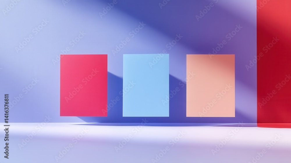 Poster three colored rectangular shapes on a pastel background
