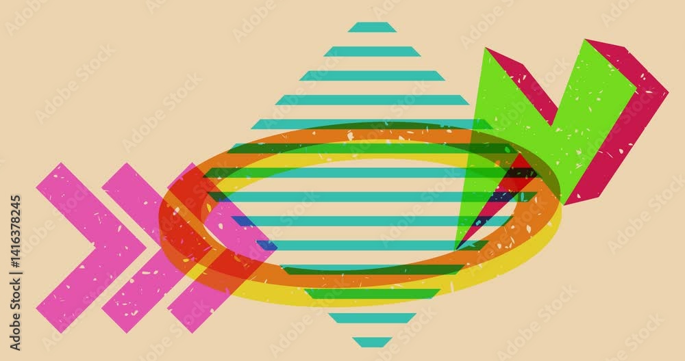 Poster colorful geometric shapes animation. object in trendy riso graph design. geometry elements abstract 