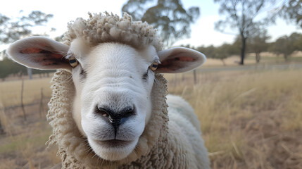 A sheep stands in a field with other sheep