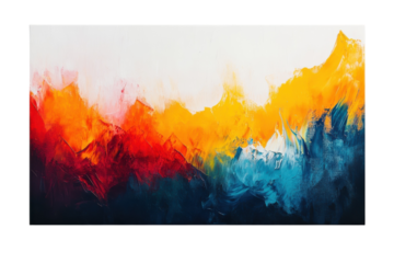 Vibrant abstract landscape painting in fiery oranges reds and deep blues evokes powerful emotions a captivating blend of texture and on transparent background