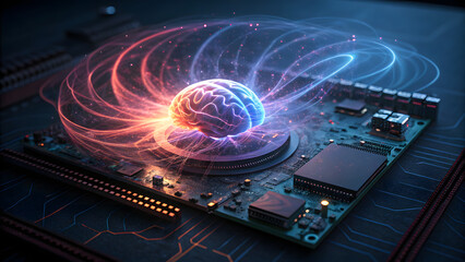 AI Intelligence Core A pulsating core with swirling energy waves.