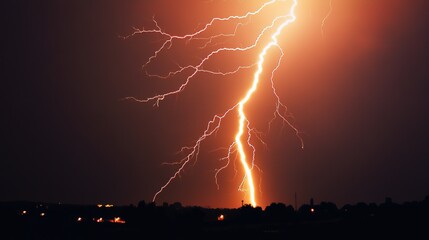 Lightning Bolt Displays Stunningly Intricate Branching Patterns. A Bright Discharge with Striking Contrast Between Its Fleeting Moment and Surrounding Darkness.