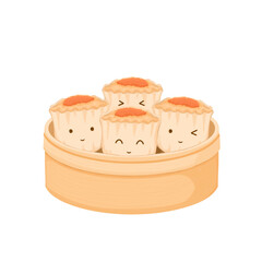 cute dimsum chinese food illustration in bamboo steamer 