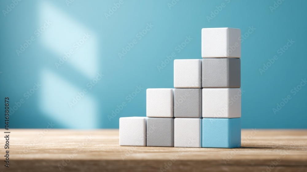 Poster stack of colorful blocks forming a bar chart icon representing data-driven decisions and business an