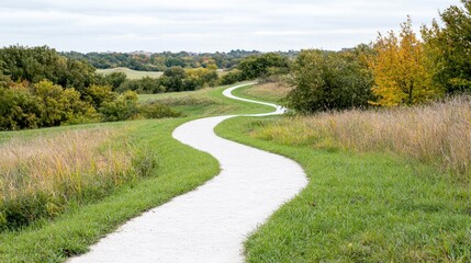 Naklejka premium Winding path through serene green landscape tranquil nature scene