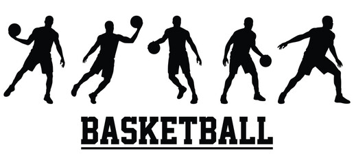  A Basketball player set silhouettes with a white background 