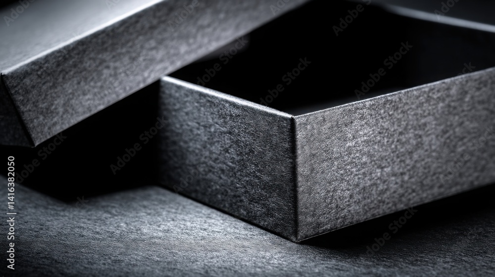 Poster two stylish metal boxes positioned on a table showcasing modern design and functionality for storage