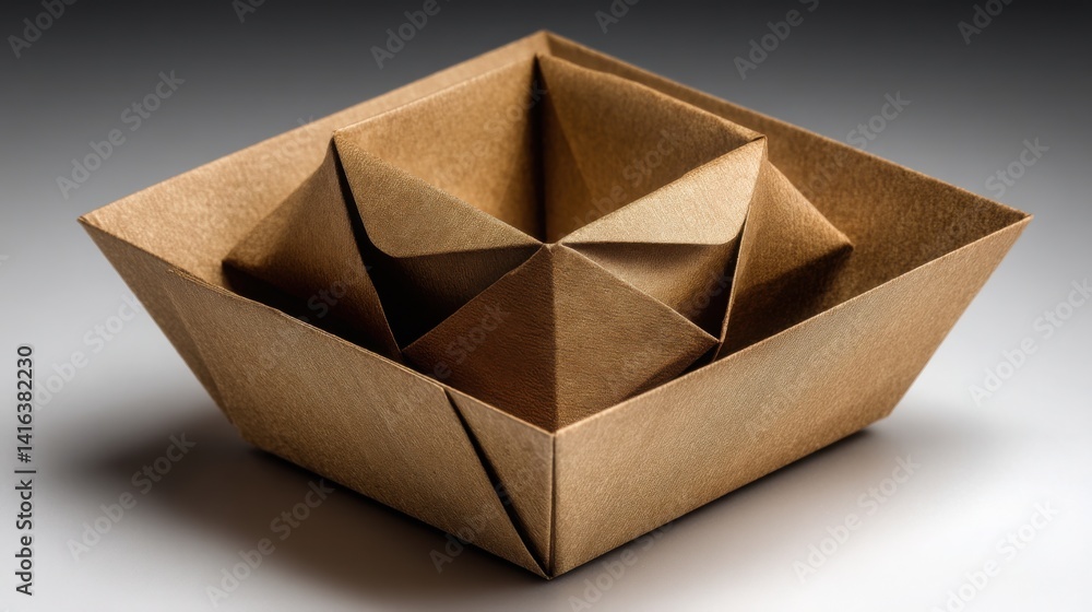 Poster a custom paper box with a folded lid demonstrating craftsmanship and creative design for unique pack