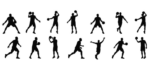  A Basketball player set silhouettes with a white background 
