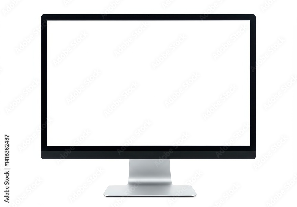 Aufkleber a modern computer monitor with a blank white screen and a silver stand on a white background isolate