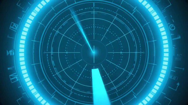 Futuristic radar display, glowing screen, scanning, technology, background