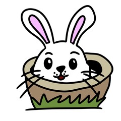 cute rabbit with easter eggs painted illustration design