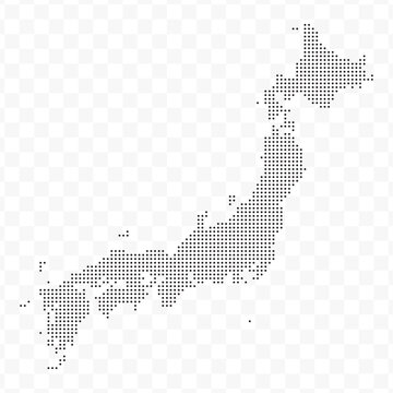 Vector Illustration of Dotted Map of Japan in black on Transparent Background (PNG). Dotted black map template for website pattern, annual report, infographics.