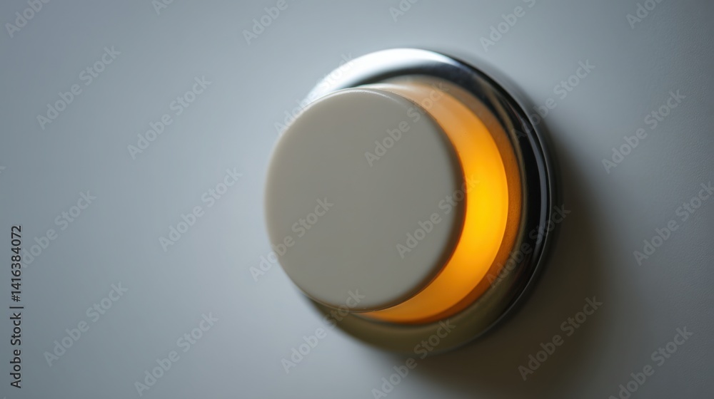 Poster standard light switch mounted on wall featuring subtle glow indicating pre-activation state and user