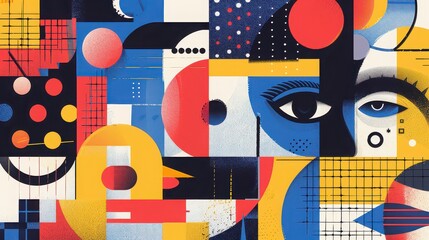 Abstract face artwork with geometric shapes and vibrant colors in a modern artistic expression style