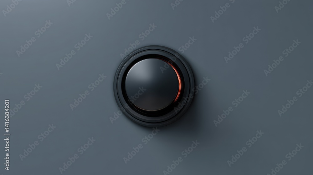 Poster simple button affixed to wall with subtle glow indicating pre-activation state for user interaction 