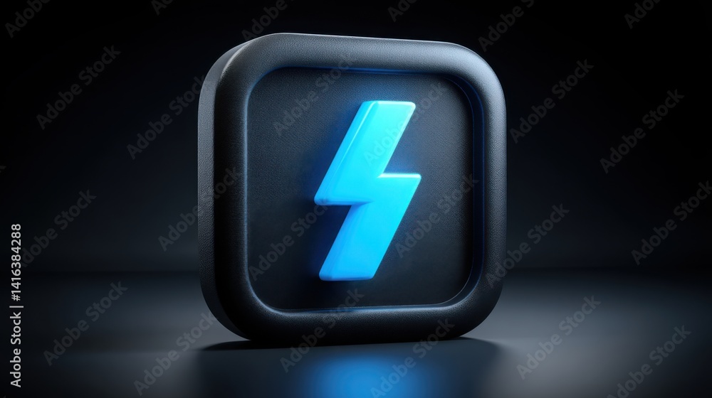 Poster bold blue lightning symbol representing urgency and quick action set against a simple background for