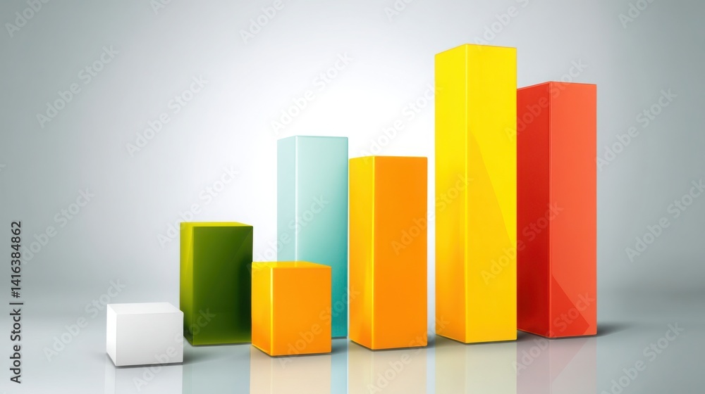 Poster colorful bar chart representing top performing product with bold first bar highlighting performance 