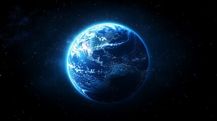 Obraz premium Glowing Earth from Space at Night, A glowing view of Earth from space, highlighting city lights and continents