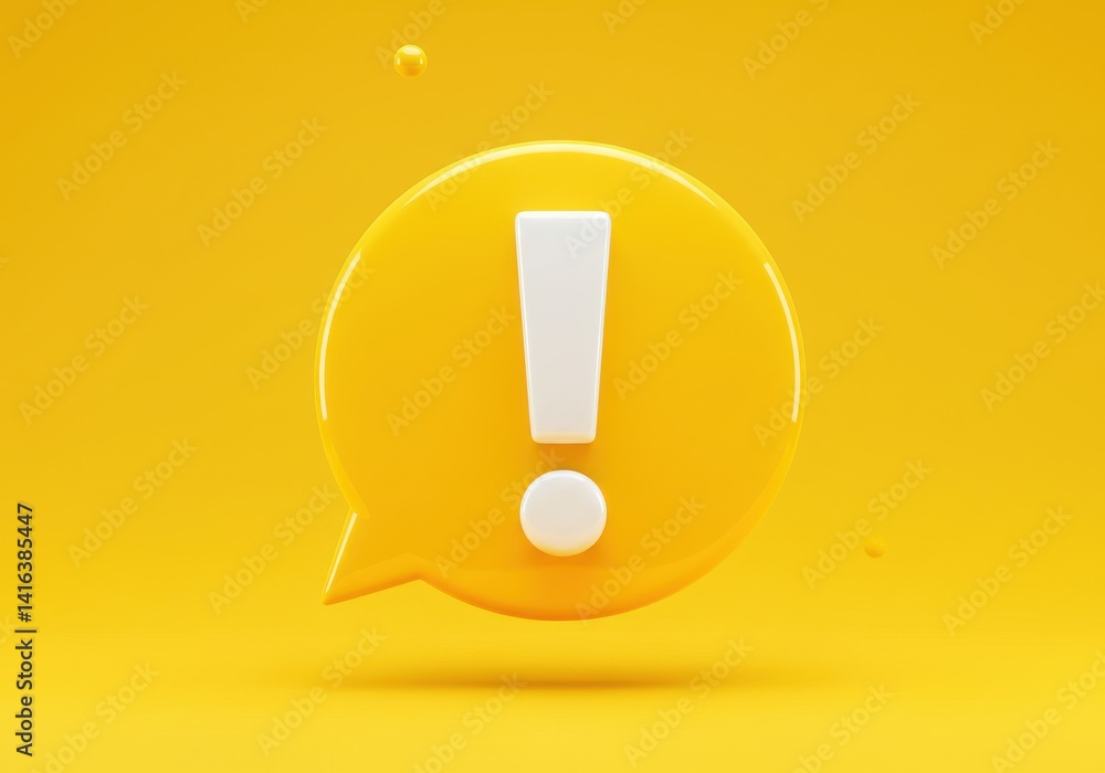 Poster a yellow speech bubble with a white exclamation point on a yellow background in a rendered image sty